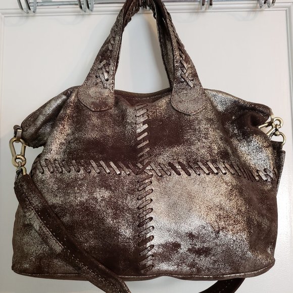 NWT SILVERADO SATCHEL, Vintage Metallic Leather with bold whipstitch detailing. - Picture 1 of 17